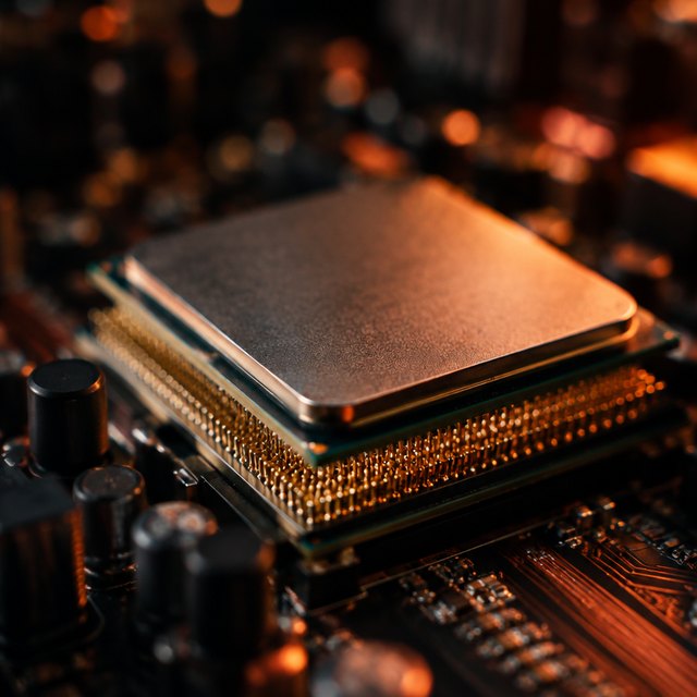 Macro photo of a CPU chip on a motherboard